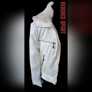 SALE Vintage Versace Sport Satin Bomber Jacket Removable Rabbit Fur Collar!